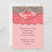 Sweet 16 Party Invite Leopard Crown Coral Kaart (Achterkant)