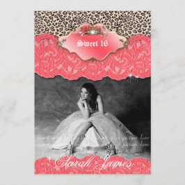 Sweet 16 Party Invite Leopard Crown Coral Kaart