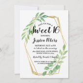 Sweet 16 Party Leaves Gold Lijst Zomer Uitnodiging (Voorkant)