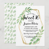 Sweet 16 Party Leaves Gold Lijst Zomer Uitnodiging (Voorkant / Achterkant)
