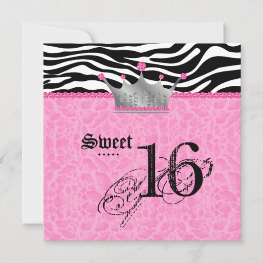 Sweet 16 Party leopard Zebra Lace Crown Kaart (Voorkant)