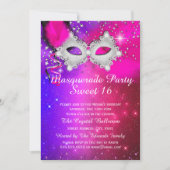 Sweet 16 Party Mask Pink Paars Silver Masquerade Kaart (Voorkant)