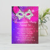 Sweet 16 Party Mask Pink Paars Silver Masquerade Kaart (Staand voorkant)