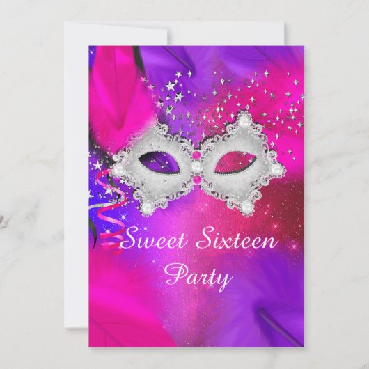 Sweet 16 Party Mask Pink Paars Silver Masquerade Kaart (Achterkant)