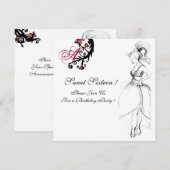 SWEET 16 PARTY MONOGRAM, Red Black White Birthday Kaart (Voorkant / Achterkant)
