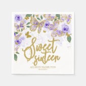 Sweet 16 Party Napkins Paarse Butterfly Floral Servet (Voorkant)