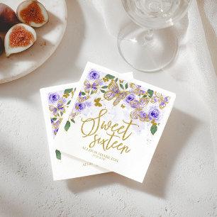 Sweet 16 Party Napkins Paarse Butterfly Floral Servet