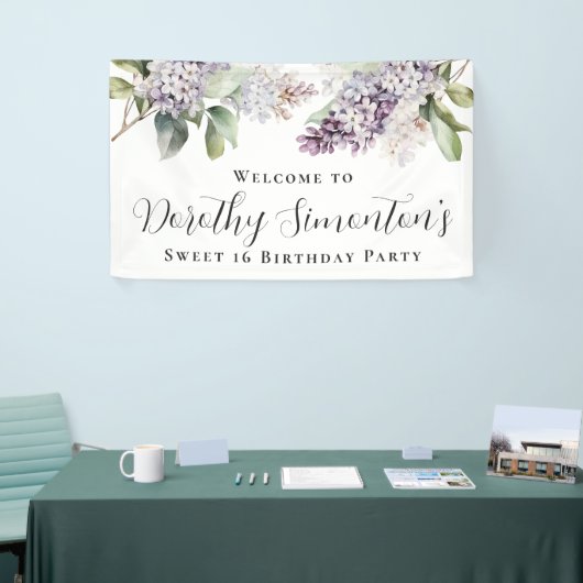 Sweet 16 Party Paarse Lila lentebloem Welkom Spandoek (Beurs)