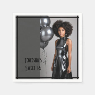 Sweet 16 Party Papier servet grijs zwart
