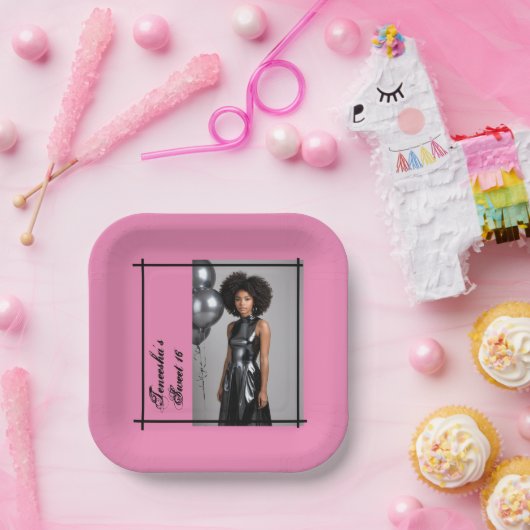 Sweet 16 Party Papier servet Roze Zwart Papieren Bordje (Feest)