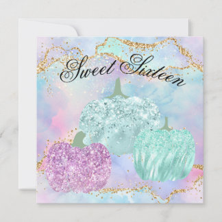 Sweet 16 Party Pumpkin Pastel Glitter Glam Kaart