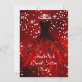 Sweet 16 Party Red sparkle-jurk TIARA Kaart (Voorkant)