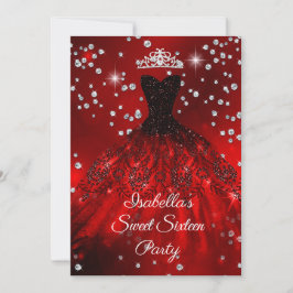 Sweet 16 Party Red sparkle-jurk TIARA Kaart