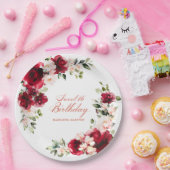 Sweet 16 Party Rood Roze Bloemen Custom Papier Papieren Bordje (Feest)