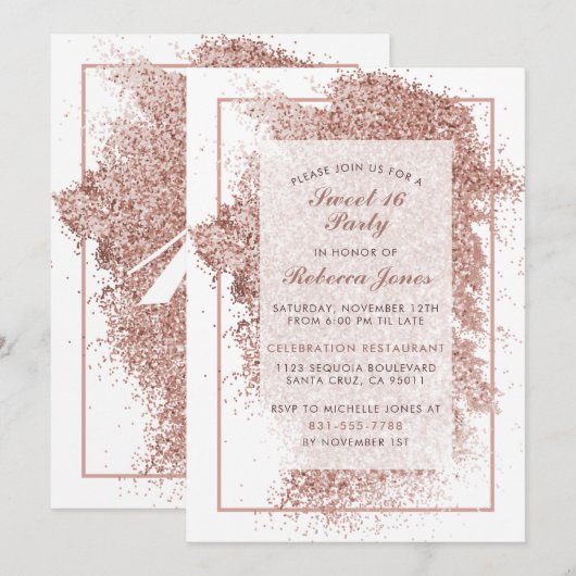 Sweet 16 Party Roos Gold Glitter & Elegant Script Kaart (Voorkant / Achterkant)