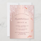 Sweet 16 party roos gouden roze druppels kaart (Voorkant)