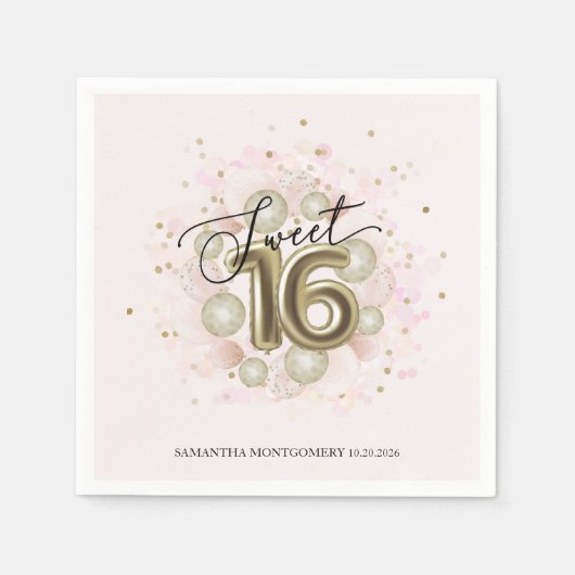 Sweet 16 Party Roze Gouden Confetti Servet (Voorkant)