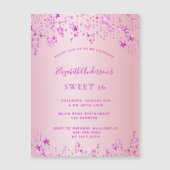 Sweet 16 party roze sterren magnetuitnodiging magnetische uitnodiging (Voorkant)