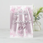 Sweet 16 Party roze witte tiara Butterfly Silk Kaart (Staand voorkant)