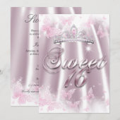 Sweet 16 Party roze witte tiara Butterfly Silk Kaart (Voorkant / Achterkant)