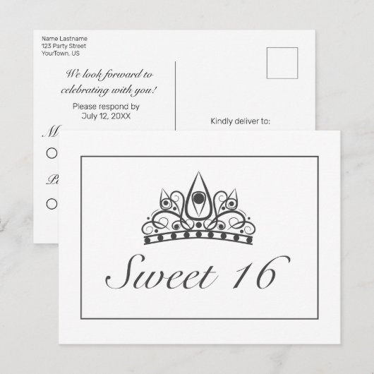 Sweet 16 Party RSVP Aankondiging uitnodiging (Voorkant / Achterkant)