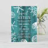 Sweet 16 Party Rustic Blauwgroen Beach Starfish Kaart (Staand voorkant)