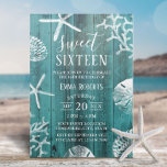 Sweet 16 Party Rustic Blauwgroen Beach Starfish Kaart<br><div class="desc">Rustic Blauwgroen Beach Coral Reef Starfish Sweet 16 Birthday Invitations.</div>