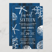 Sweet 16 Party Rustic Navy Blue Beach Starfish Kaart (Voorkant / Achterkant)