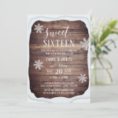 Sweet 16 Party Rustic Winter Snow Lijst Snowflakes Kaart (Staand voorkant)