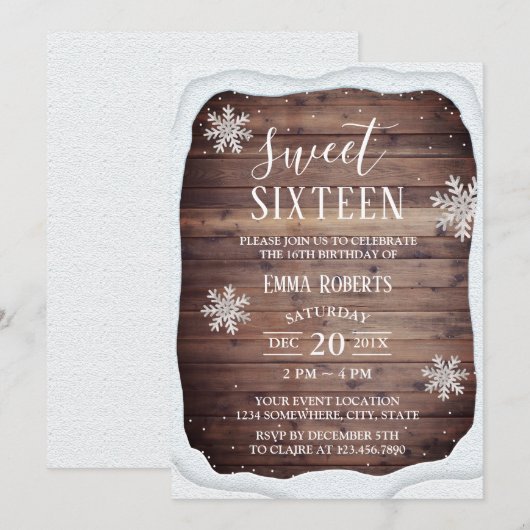 Sweet 16 Party Rustic Winter Snow Lijst Snowflakes Kaart (Voorkant / Achterkant)