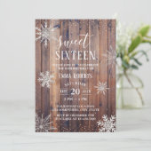 Sweet 16 Party Rustic Winter Snowflakes Barn Wood Kaart (Staand voorkant)