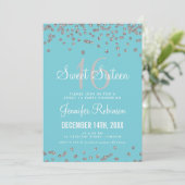 Sweet 16 Party Silver & Blue Glitter Confetti Kaart (Staand voorkant)