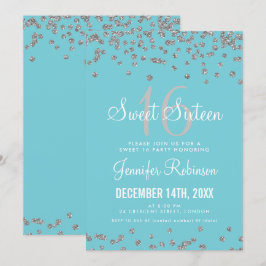 Sweet 16 Party Silver & Blue Glitter Confetti Kaart
