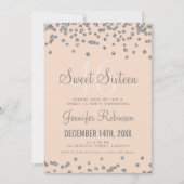 Sweet 16 Party Silver & Blush Glitter Confetti Kaart (Voorkant)