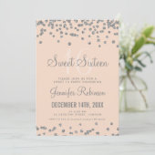 Sweet 16 Party Silver & Blush Glitter Confetti Kaart (Staand voorkant)