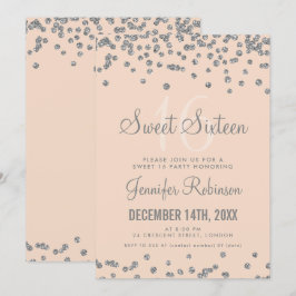 Sweet 16 Party Silver & Blush Glitter Confetti Kaart