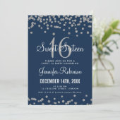 Sweet 16-party Silver & Navy Glitter Confetti Kaart (Staand voorkant)