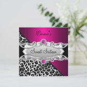 Sweet 16 Party Silver Pink Black White Leopard Kaart (Staand voorkant)