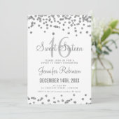 Sweet 16 Party Silver & White Glitter Confetti Kaart (Staand voorkant)