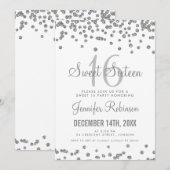 Sweet 16 Party Silver & White Glitter Confetti Kaart (Voorkant / Achterkant)