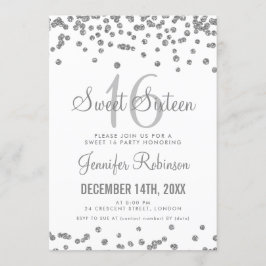 Sweet 16 Party Silver & White Glitter Confetti Kaart