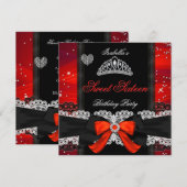 Sweet 16 Party Sweet Sixteen Glitter Red Bow Kaart (Voorkant / Achterkant)