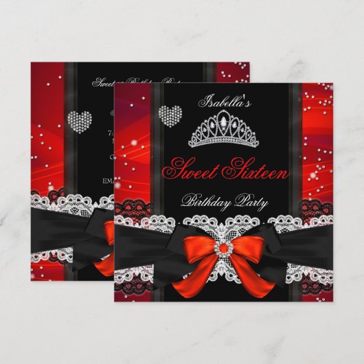 Sweet 16 Party Sweet Sixteen Glitter Red Bow Kaart (Voorkant / Achterkant)