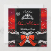Sweet 16 Party Sweet Sixteen Glitter Red Bow Kaart (Voorkant)