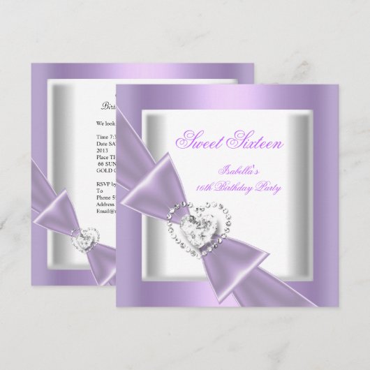 Sweet 16 Party Sweet Sixteen Lila White Kaart (Voorkant / Achterkant)
