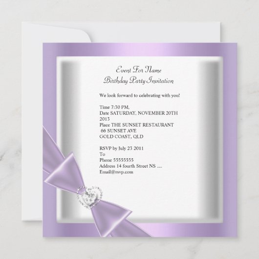 Sweet 16 Party Sweet Sixteen Lila White Kaart (Achterkant)