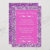 Sweet 16 Party uitnodiging Roze Zilver Sparkle Loo (Voorkant / Achterkant)