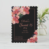 Sweet 16 party uitnodigingen met roze bloemen en z (Staand voorkant)