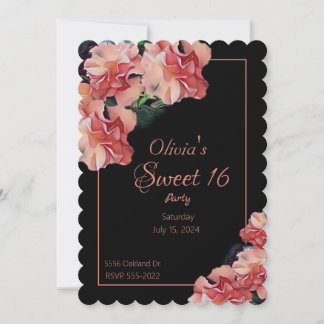 Sweet 16 party uitnodigingen met roze bloemen en z