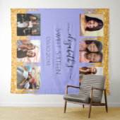 Sweet 16-party violet goudglitter fotocollage wandkleed (In Situ (horizontaal))